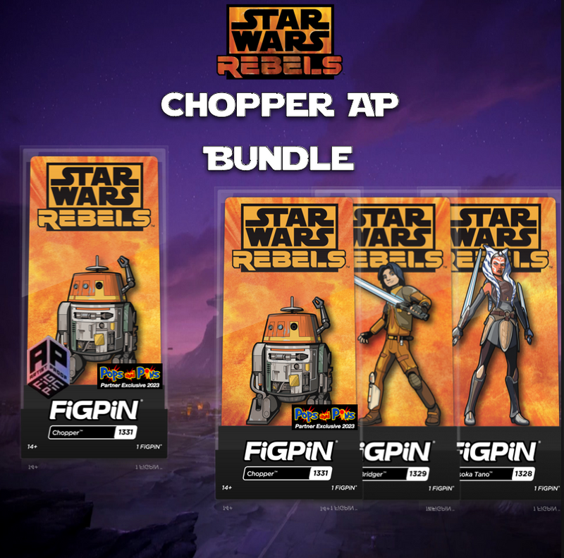 FiGPiN 3 Pin Rebels Bundle Ezra, Ahsoka, Chopper w/ CHANCE AP Chopper